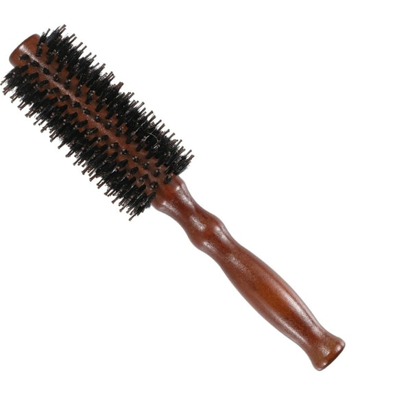 Unique Bargains Nylon Bristle Round Curling Hair Twill Comb with Wood Handle for Hair Drying Styling Brown 10 Row L