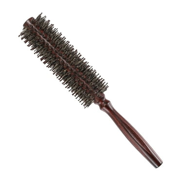 Unique Bargains Nylon Bristle Round Curling Hair Twill Comb with Wood Handle for Hair Drying Styling Brown M Size 14 Row