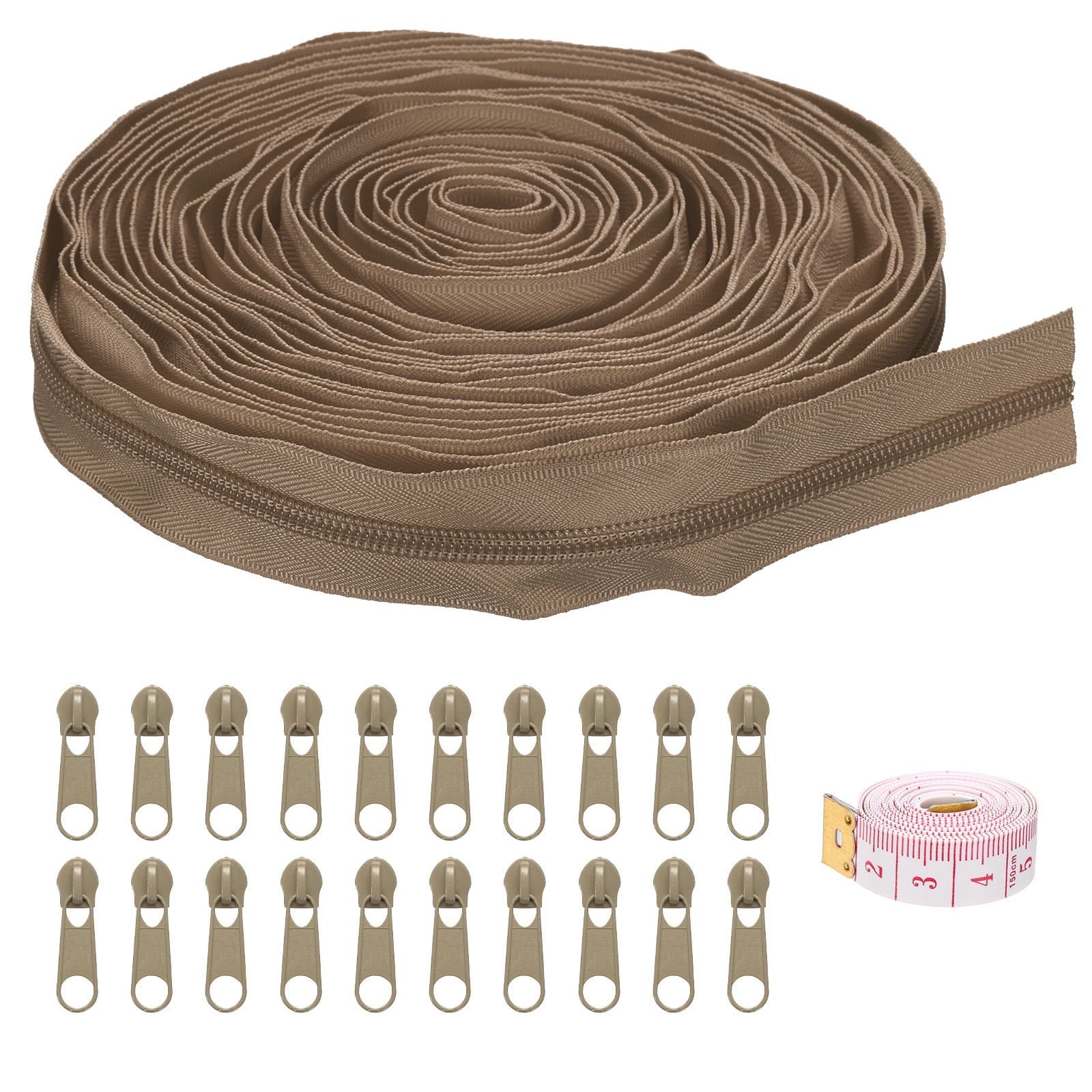 Unique Bargains Nylon Coil Bulk Coil Zipper by the Yard with Sliders Ruler Khaki 10yd