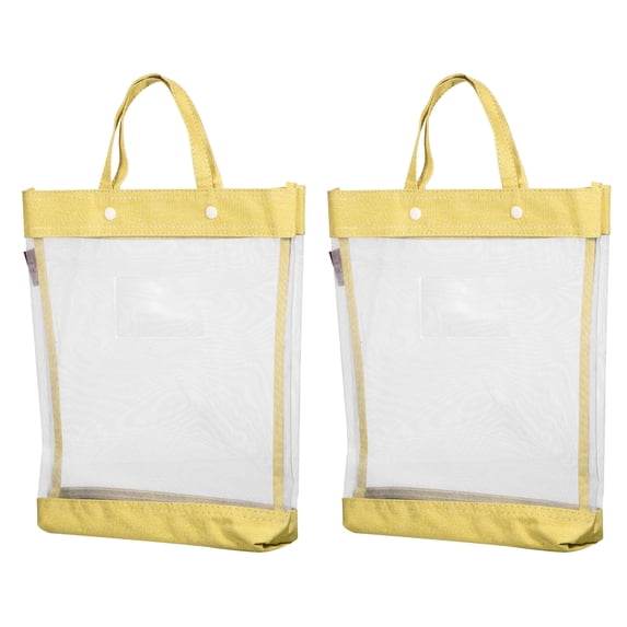 Unique Bargains Nylon Document Bag with Handle Mesh Files Tote Pouch Yellow
