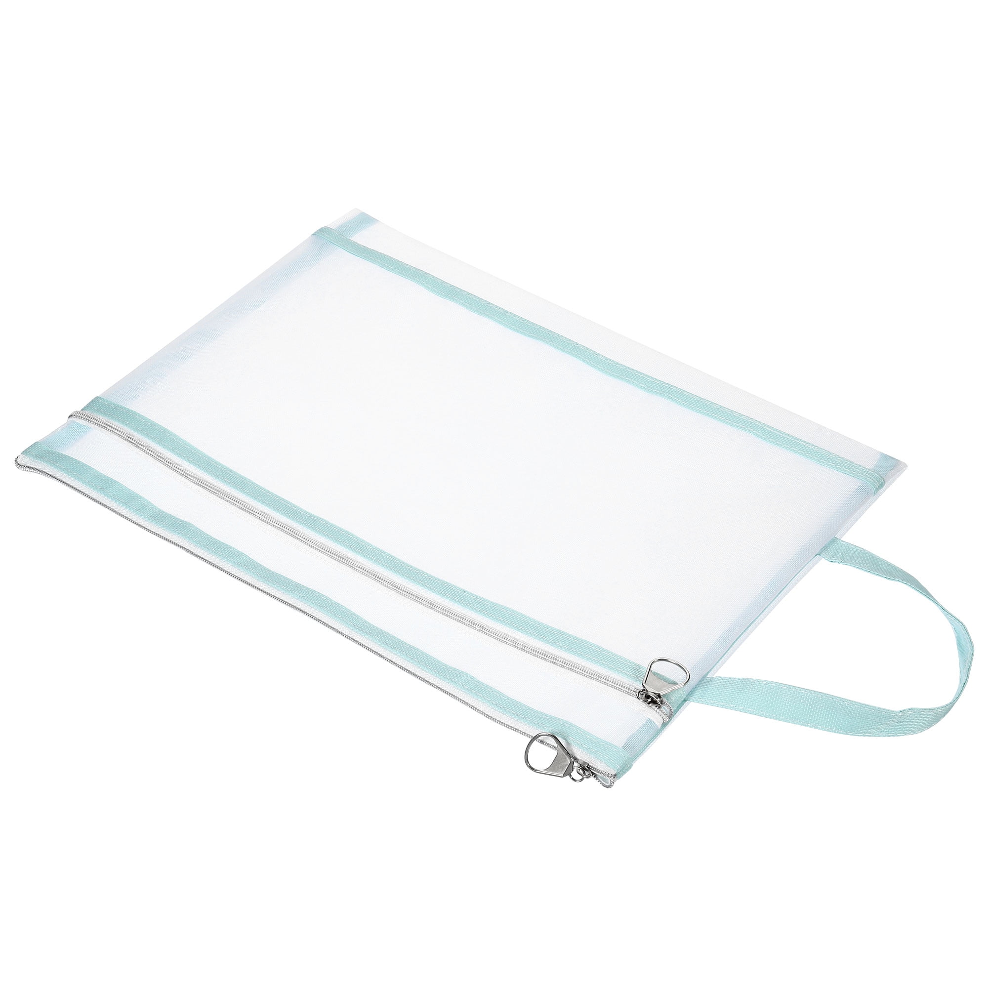 Unique Bargains Nylon Document Zip Pouch with Handle Mesh Clear Files Bag for Office Green