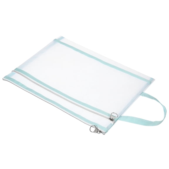 Unique Bargains Nylon Document Zip Pouch with Handle Mesh Clear Files Bag for Office Green