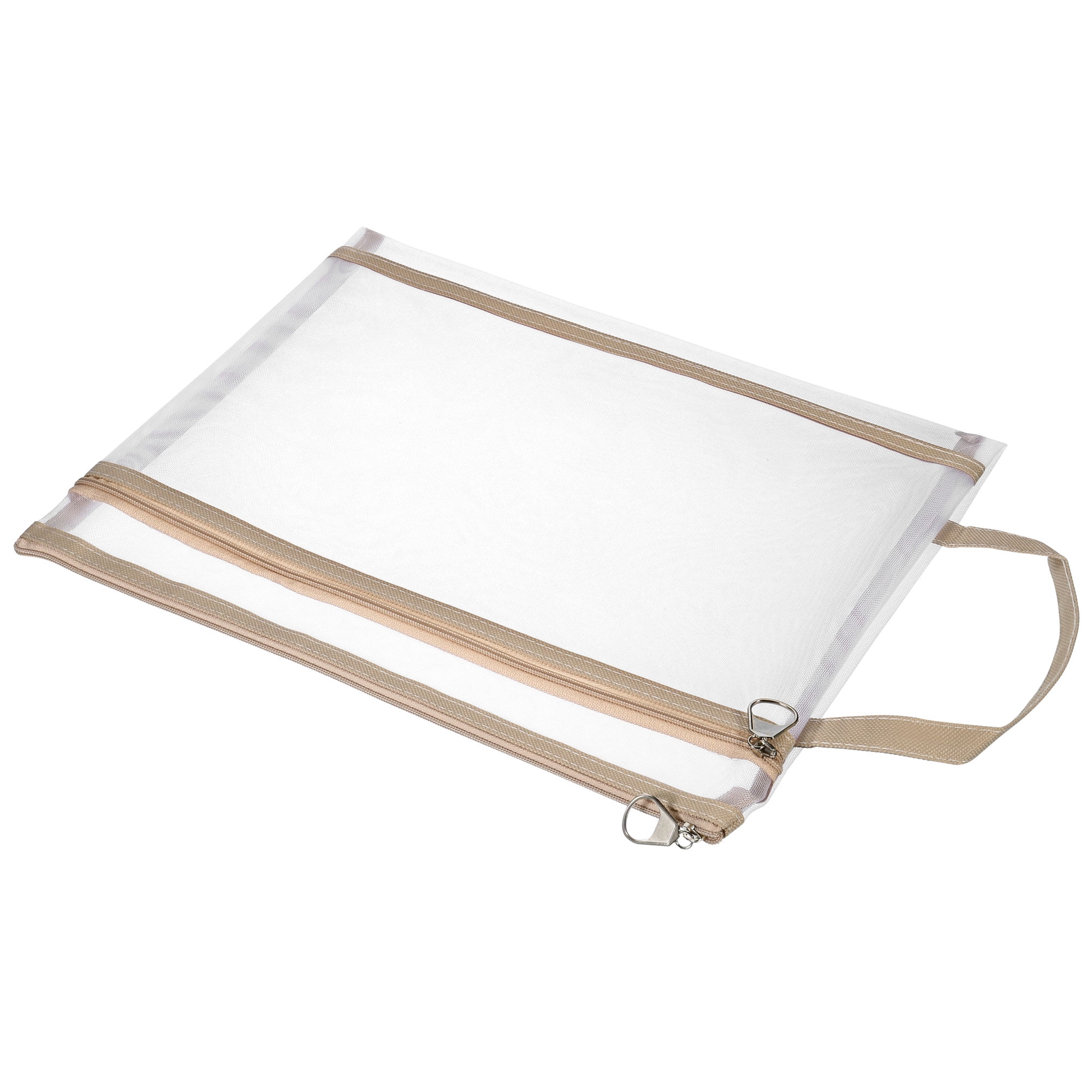 Unique Bargains Nylon Document Zip Pouch with Handle Mesh Clear Files Bag Khaki1 Pcs