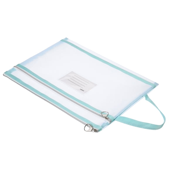 Unique Bargains Nylon Mesh Zip Files Handle Bag with Name Tag Green