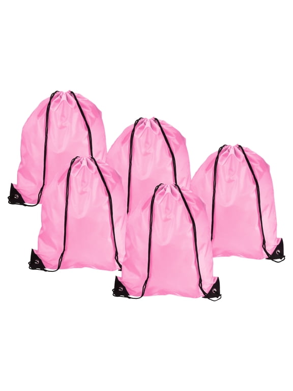 Nylon Drawstring Bag Bulk Storage Cinch Backpack Sack Pink