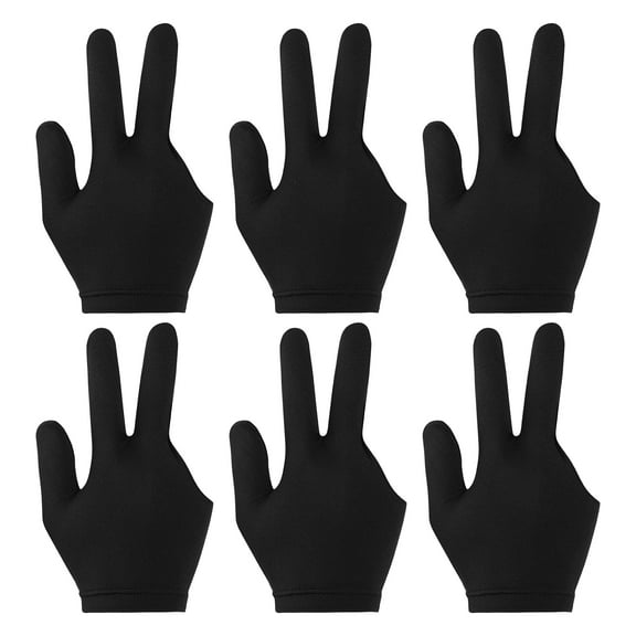 Unique Bargains Nylon Elastic Shooter Billiard 3 Fingers Gloves Black 6 Pairs for Pool Cue Stick
