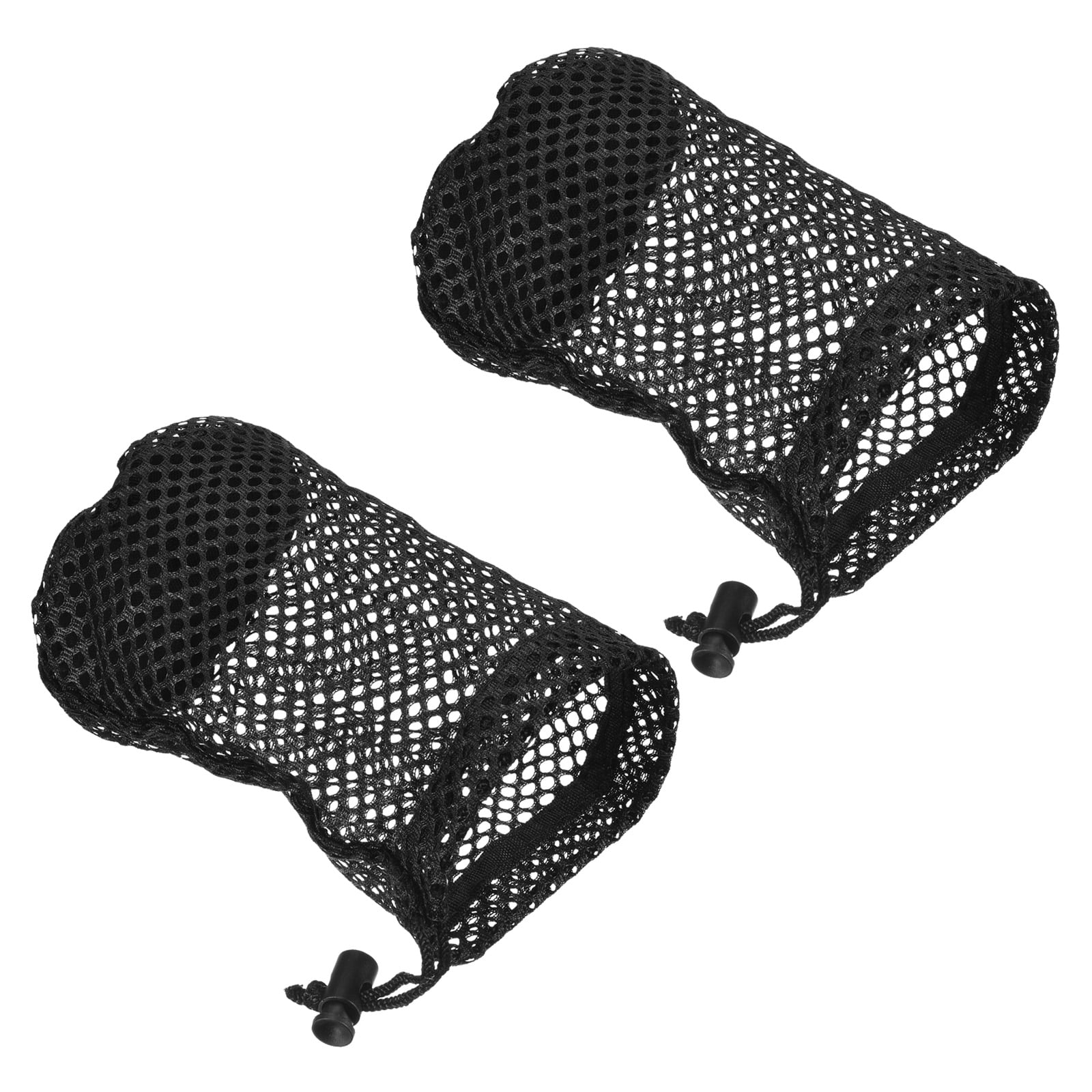 Unique Bargains Nylon Golf Ball Bag Drawstring Mesh Storage Bag 2 Pack Black 6.7"x 4.3"