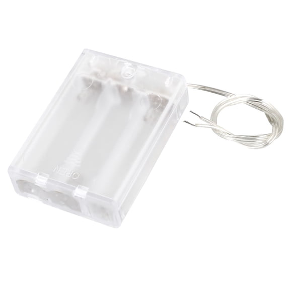 Unique Bargains ON/OFF Switch Wire Leads 3 AA 1.5V Batteries Battery Holder Case Box Clear