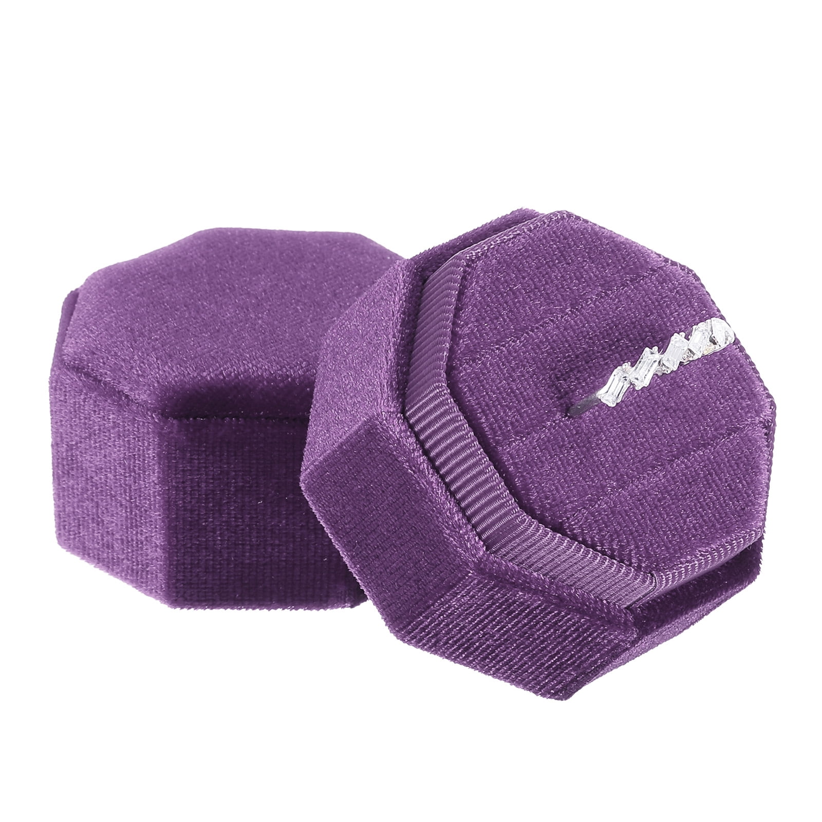 Unique Bargains Octagon Velvet Ring Box for Wedding Rings Deep Purple