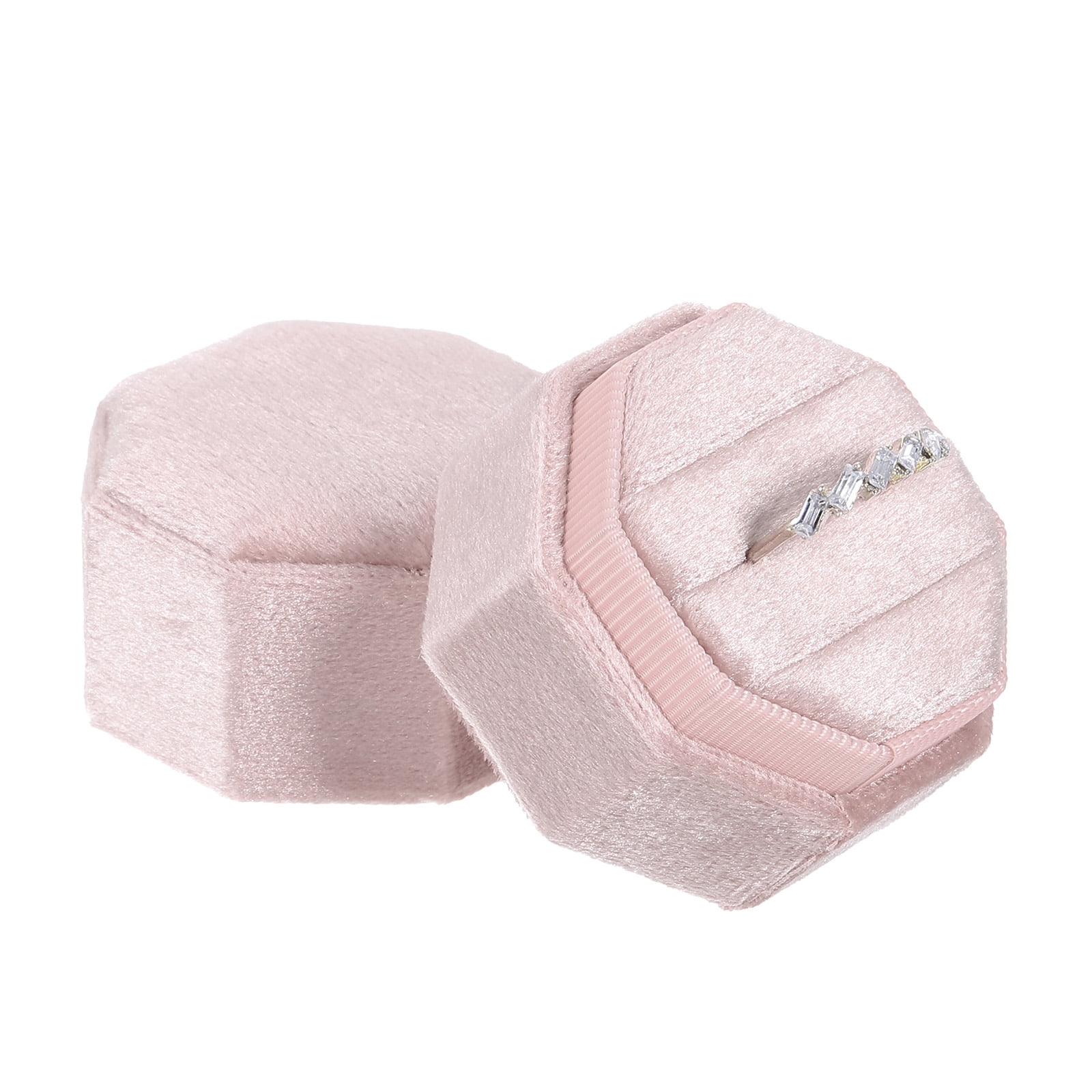 Unique Bargains Octagon Velvet Ring Box for Wedding Rings Light Pink