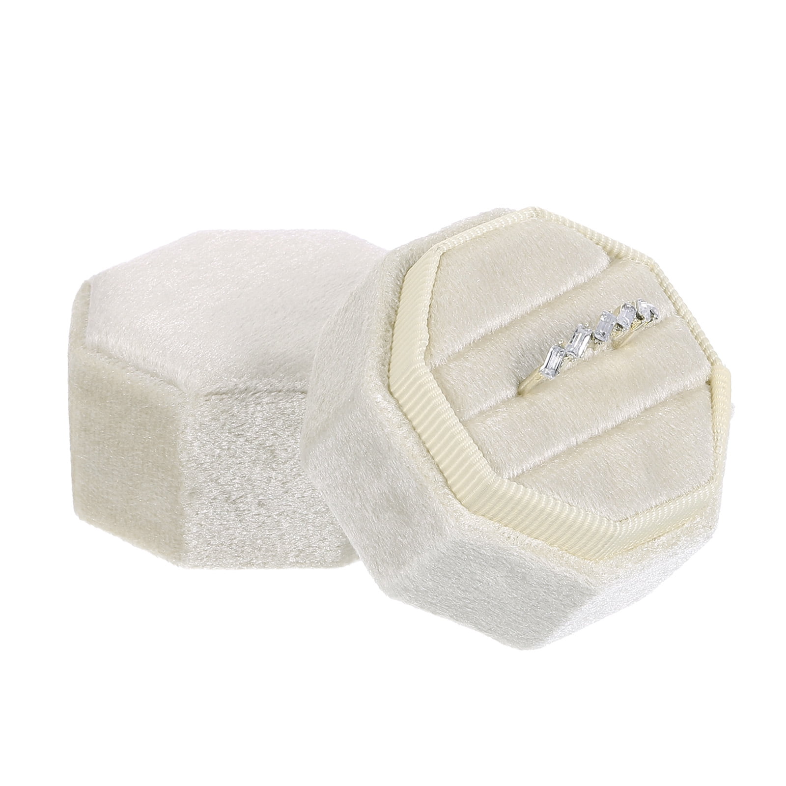 Unique Bargains Octagon Velvet Ring Box for Wedding Rings Light Yellow