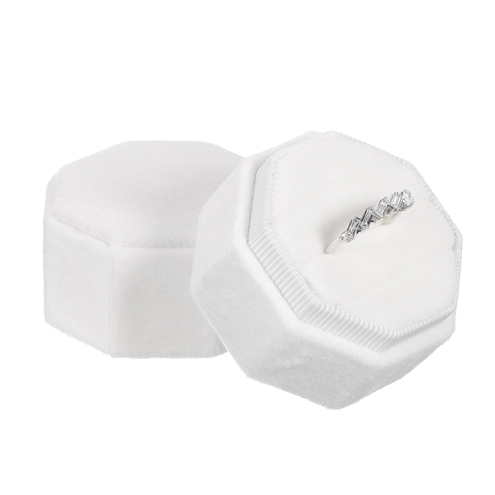 Unique Bargains Octagon Velvet Ring Box for Wedding Rings White