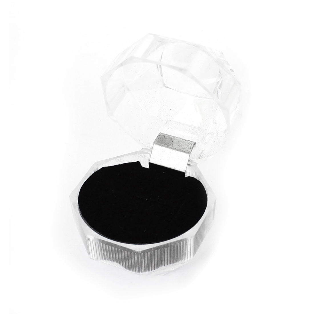 UNIQUE BARGAINS Octagonal Clear Plastic Jewelry Box Ring Case Holder w Sponge Pad
