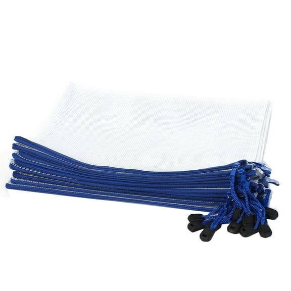 Unique Bargains Office Plastic Zip Closure A4 Paper Files Document Bags Clear Blue 12 Pcs