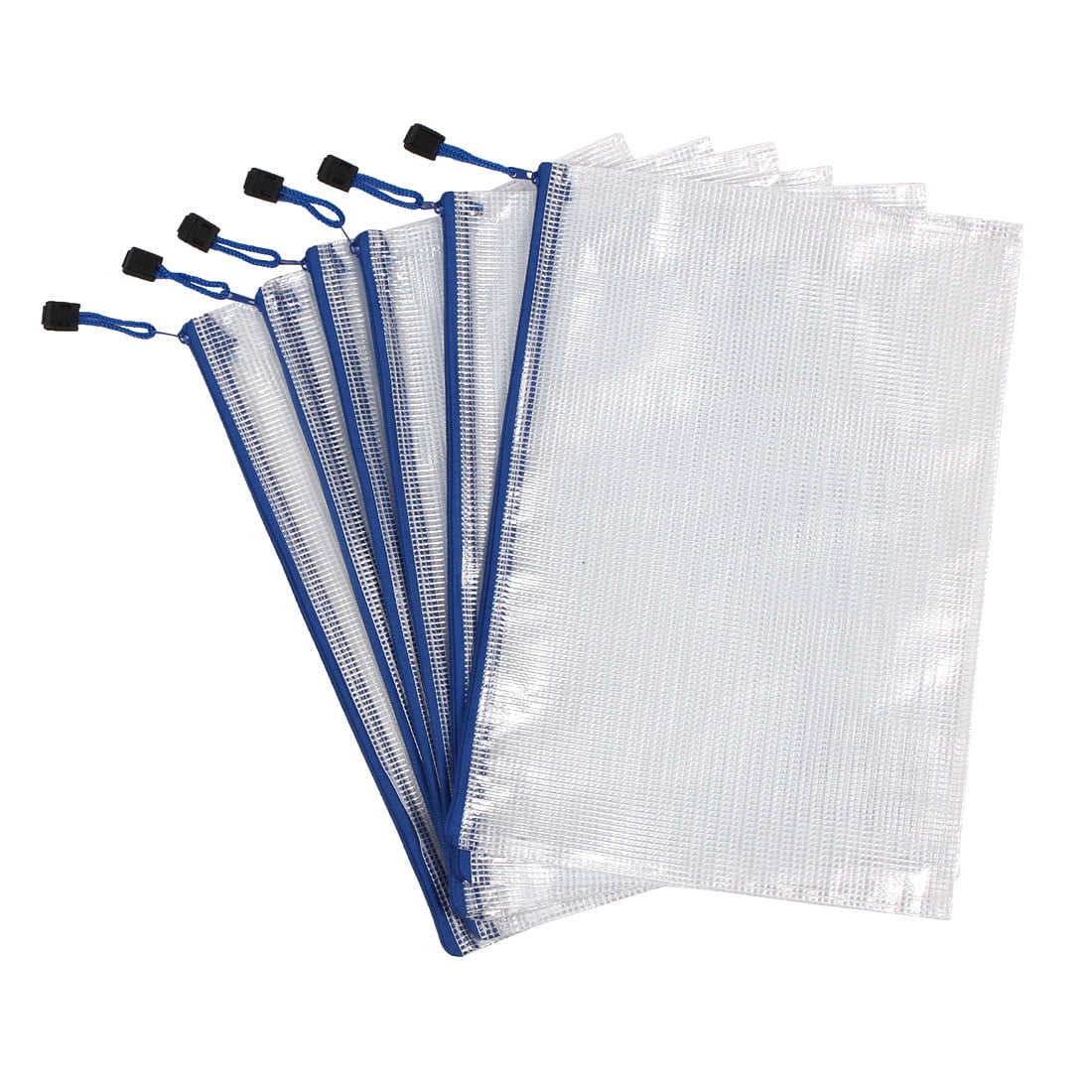 Unique Bargains Office Plastic Zipper Document Bags File Folders Pockets White Blue 6 Pcs