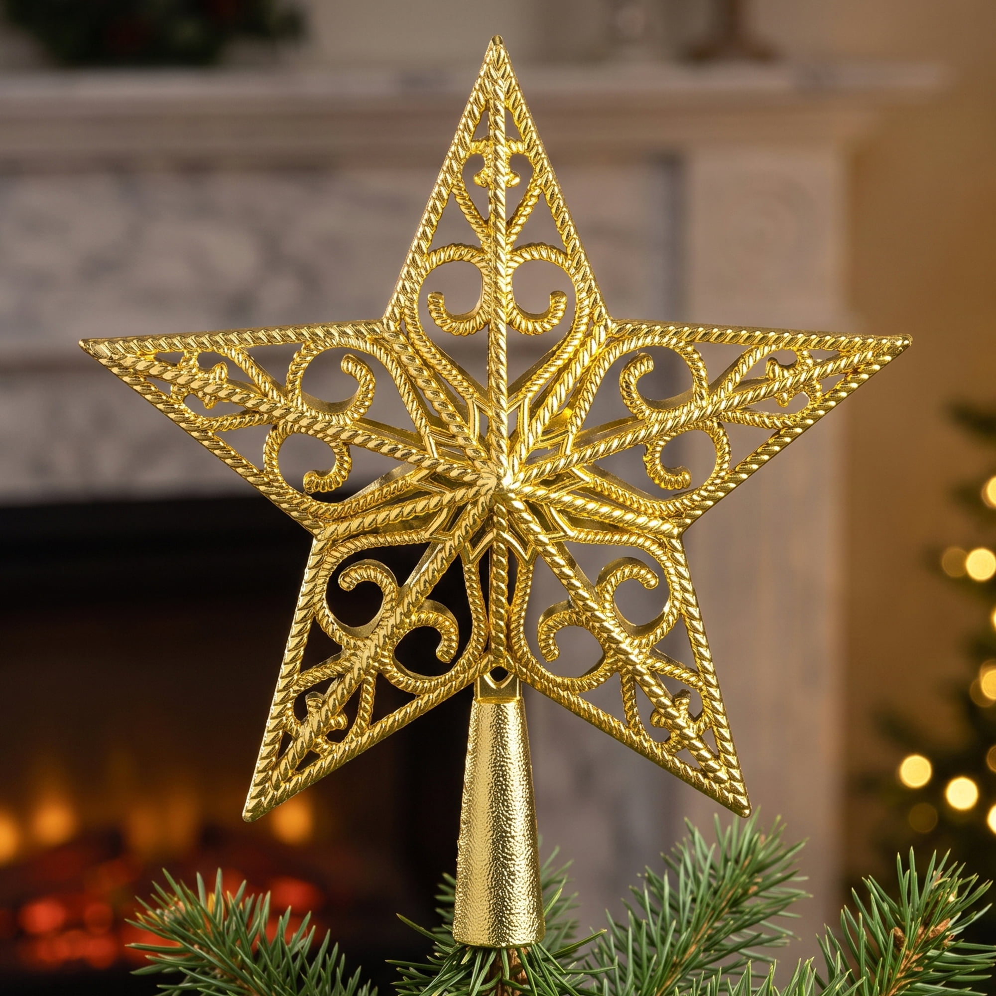 Unique Bargains Openwork Galactic Star Luxury Configurable Concealed Tree Crest Gold 5.9"