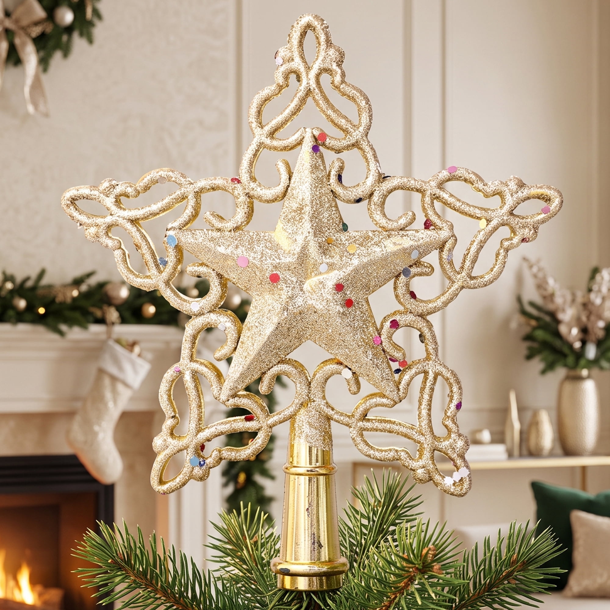 Unique Bargains Openwork Glittering Star Luxury Radiant Spring Mount Accent Star 6.3"