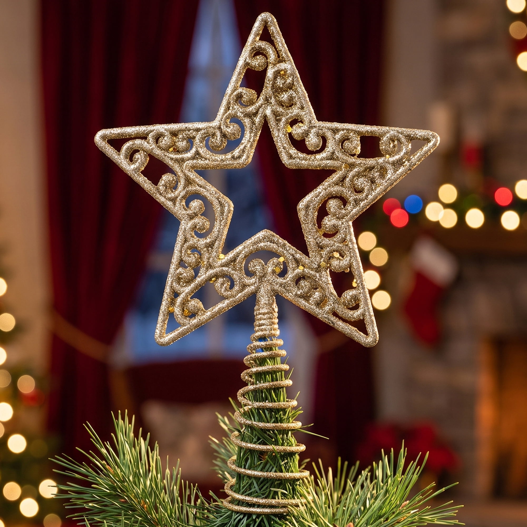 Unique Bargains Openwork Glittering Star Luxury Radiant Spring Mount Accent Star 7.9"