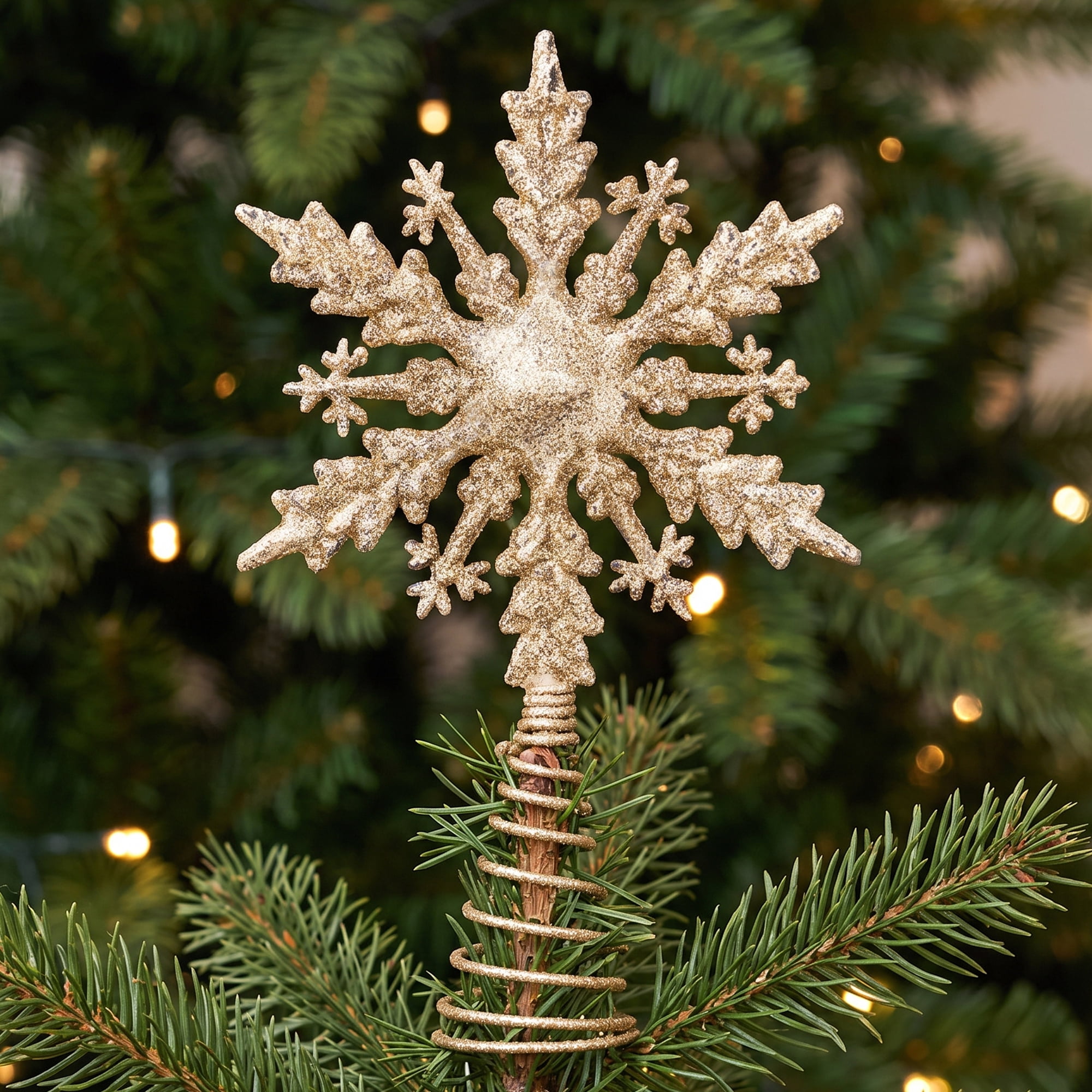 Unique Bargains Openwork Glittering Star Radiant Spring Mount Accent Gold Snowflake 7.9"