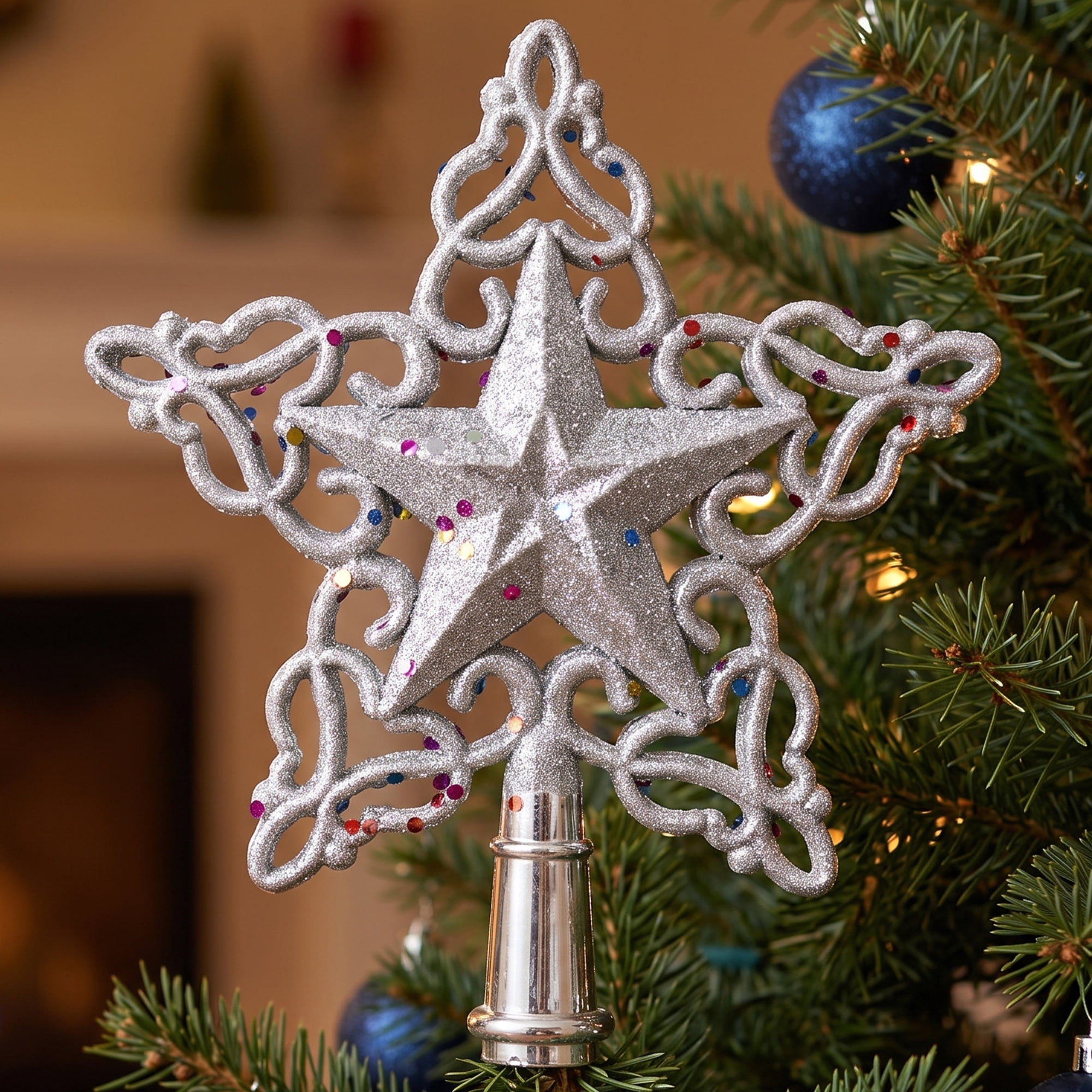 Unique Bargains Openwork Glittering Star Radiant Spring Mount Accent Silver Star 6.3"