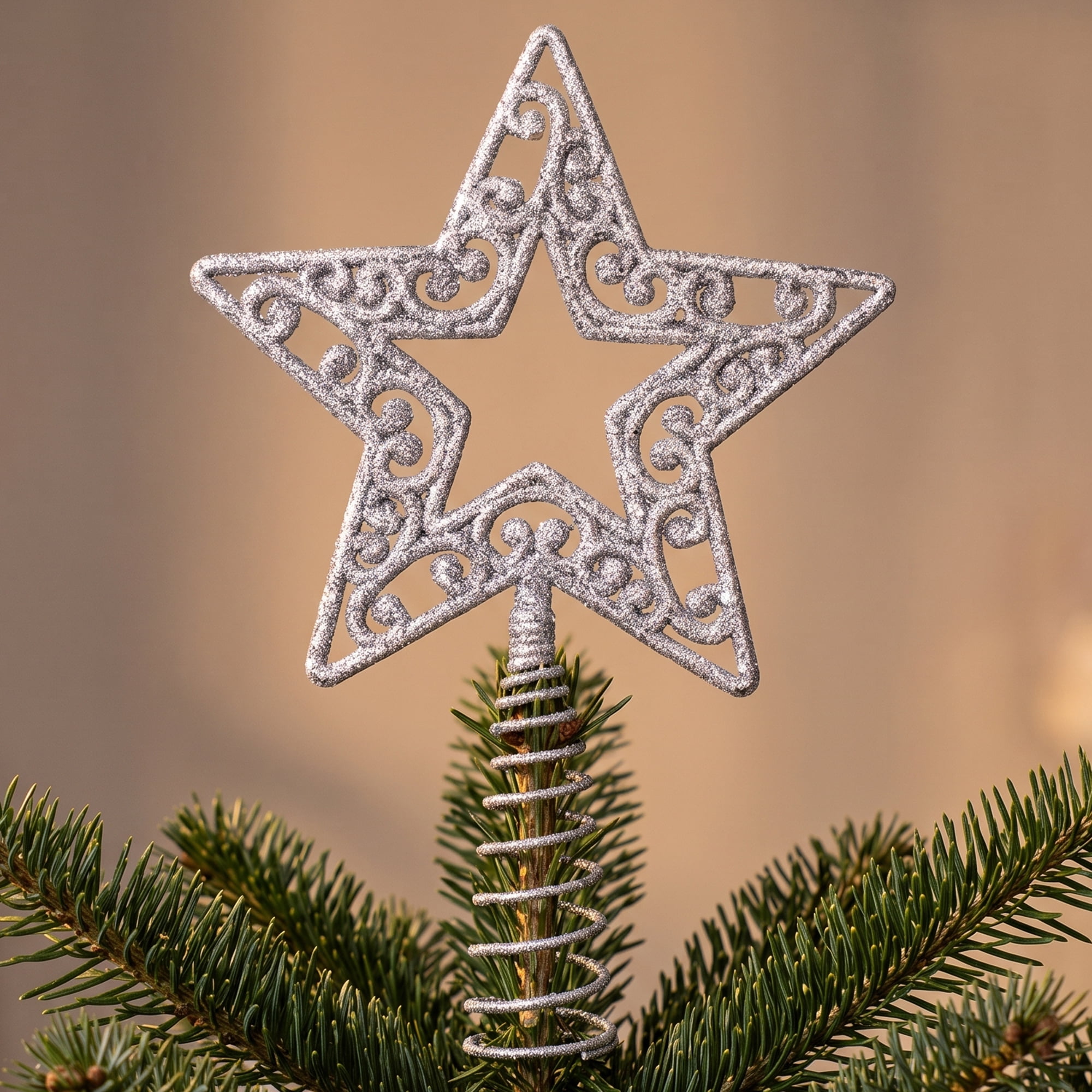 Unique Bargains Openwork Glittering Star Radiant Spring Mount Accent Silver Star 7.9"