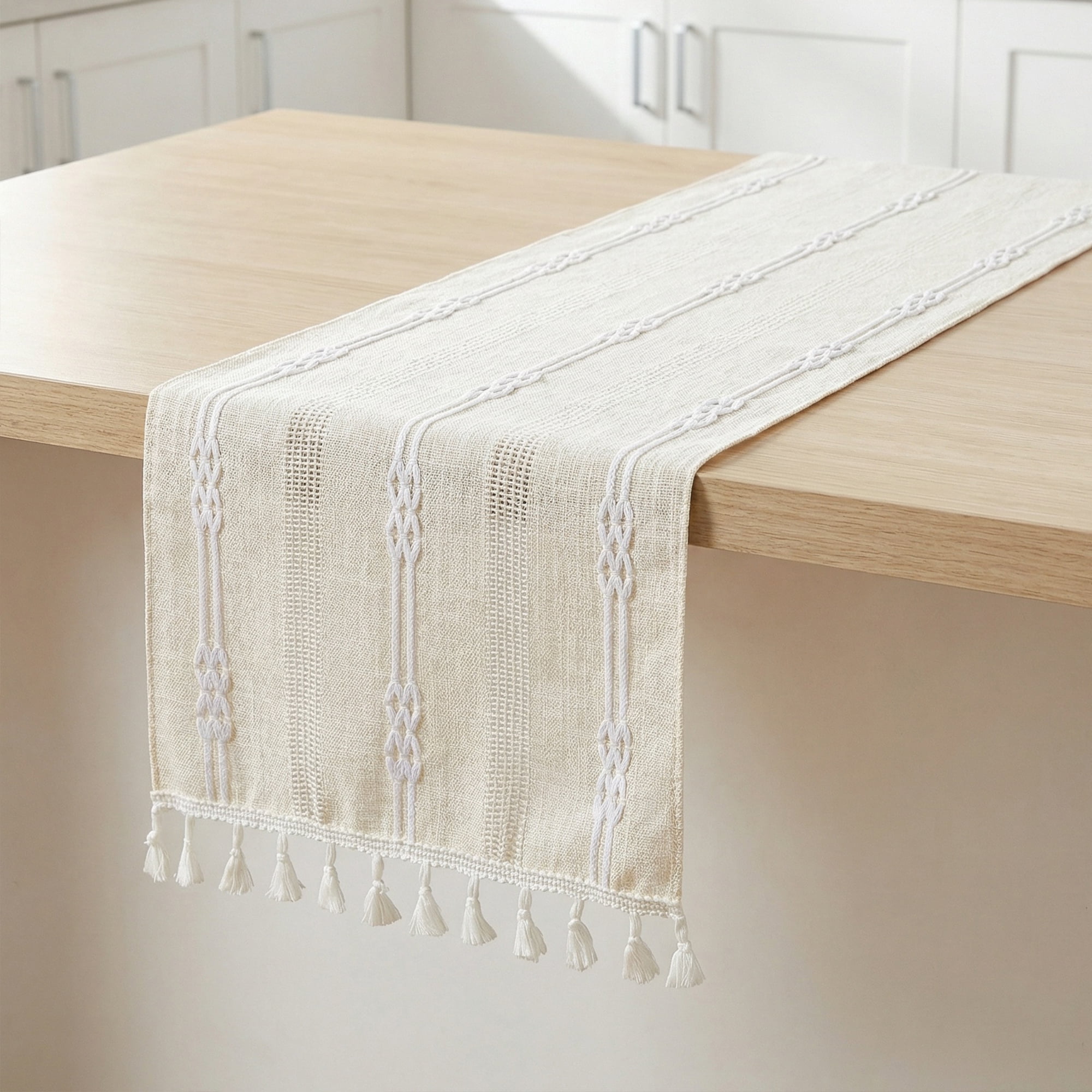 Unique Bargains Openwork Polyester Runner Table Runner for Kitchen Decor Beige 13"x63"