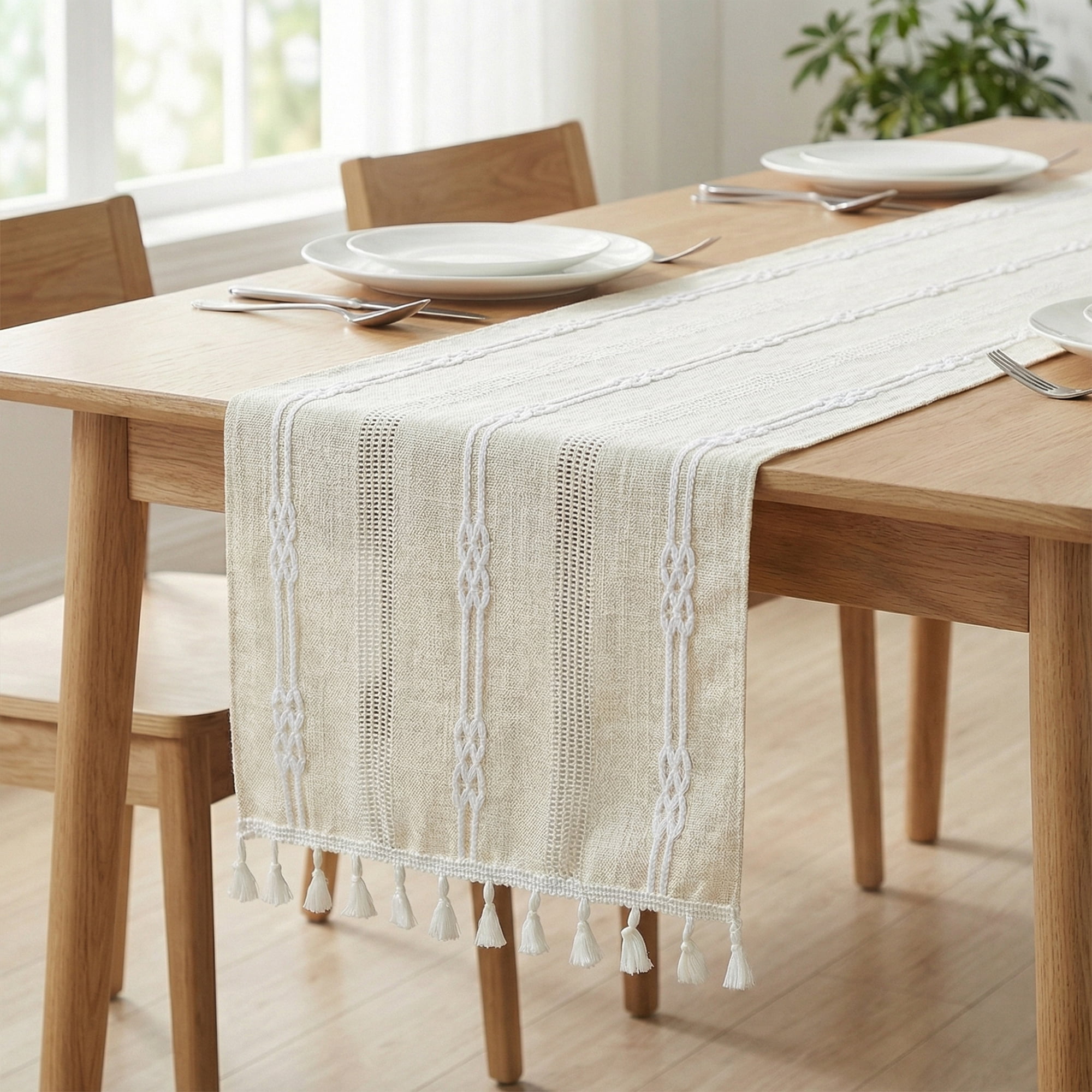 Unique Bargains Openwork Polyester Runner Table Runner for Kitchen Decor Beige 13"x70.9"