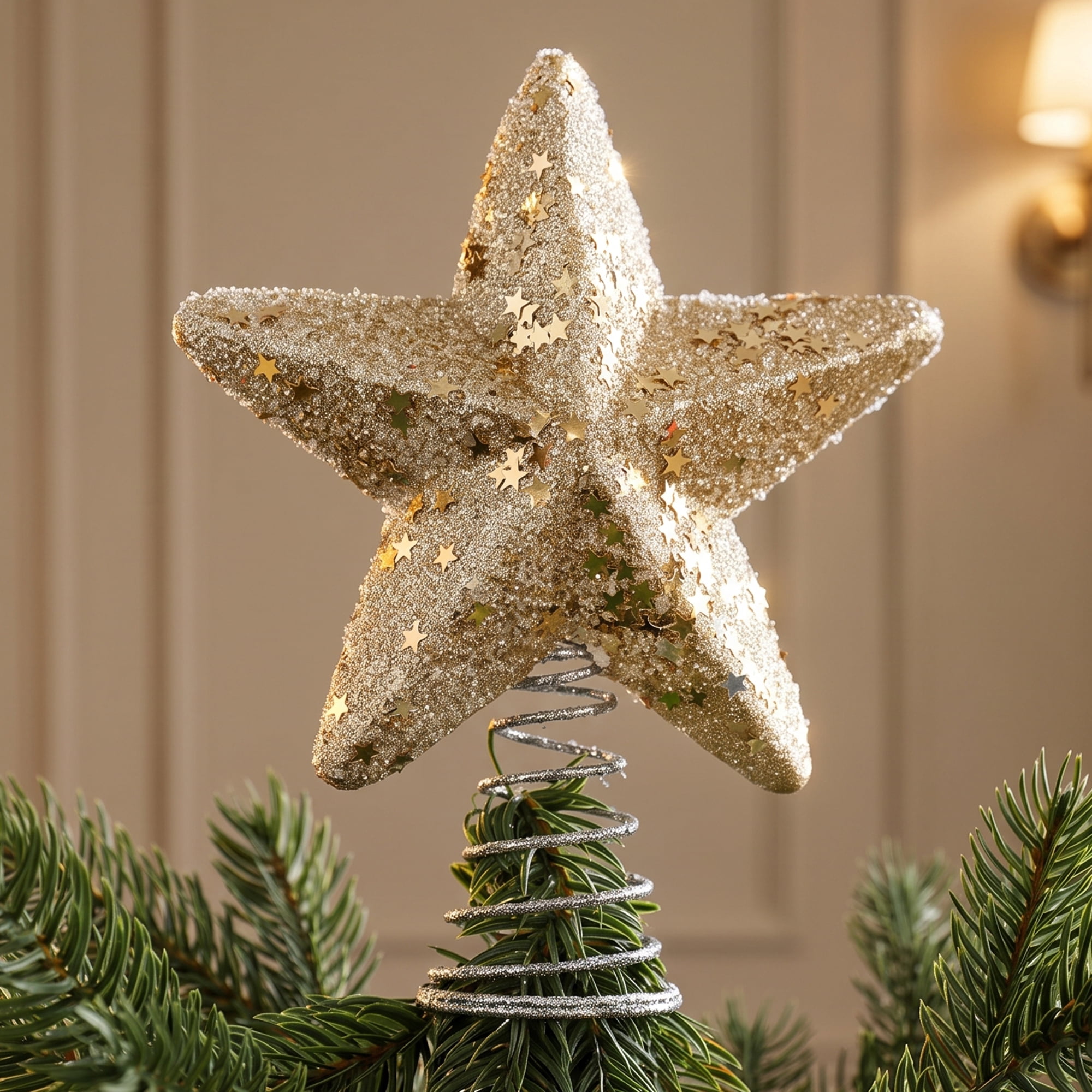 Unique Bargains Openwork Skeletal Starburst Tree Finial with Adjustable Base Gold 7.1"
