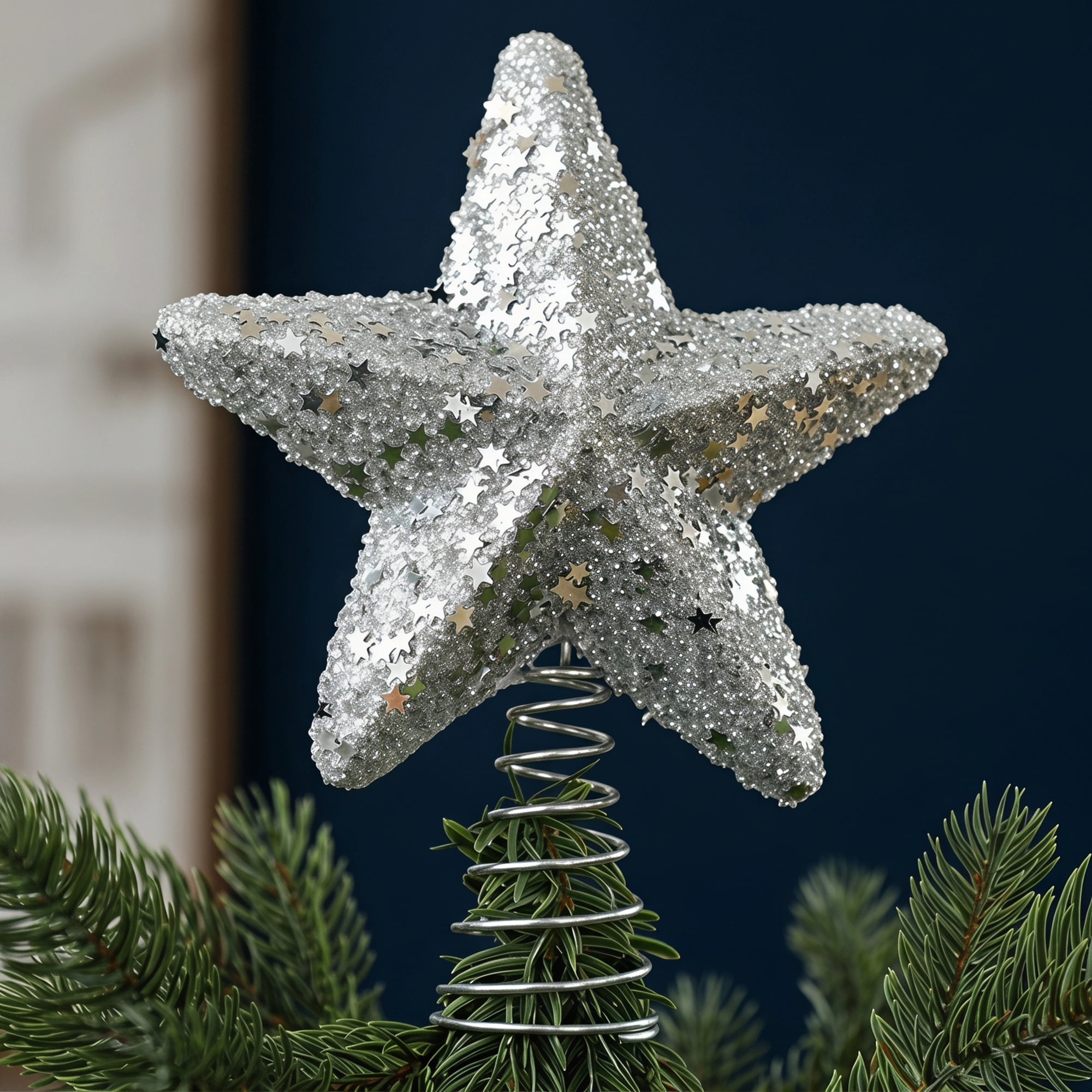 Unique Bargains Openwork Skeletal Starburst Tree Finial with Adjustable Base Silver 7.1"