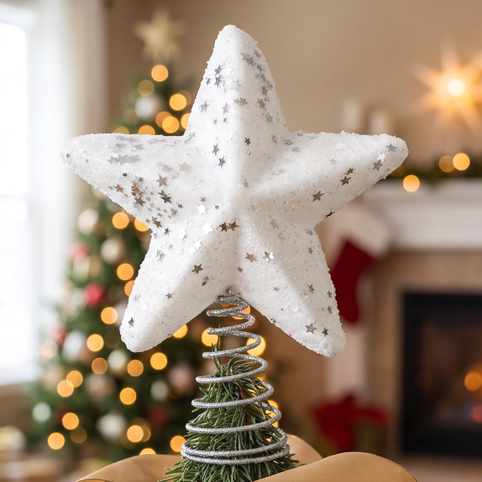 Unique Bargains Openwork Skeletal Starburst Tree Finial with Adjustable Base White 7.1"