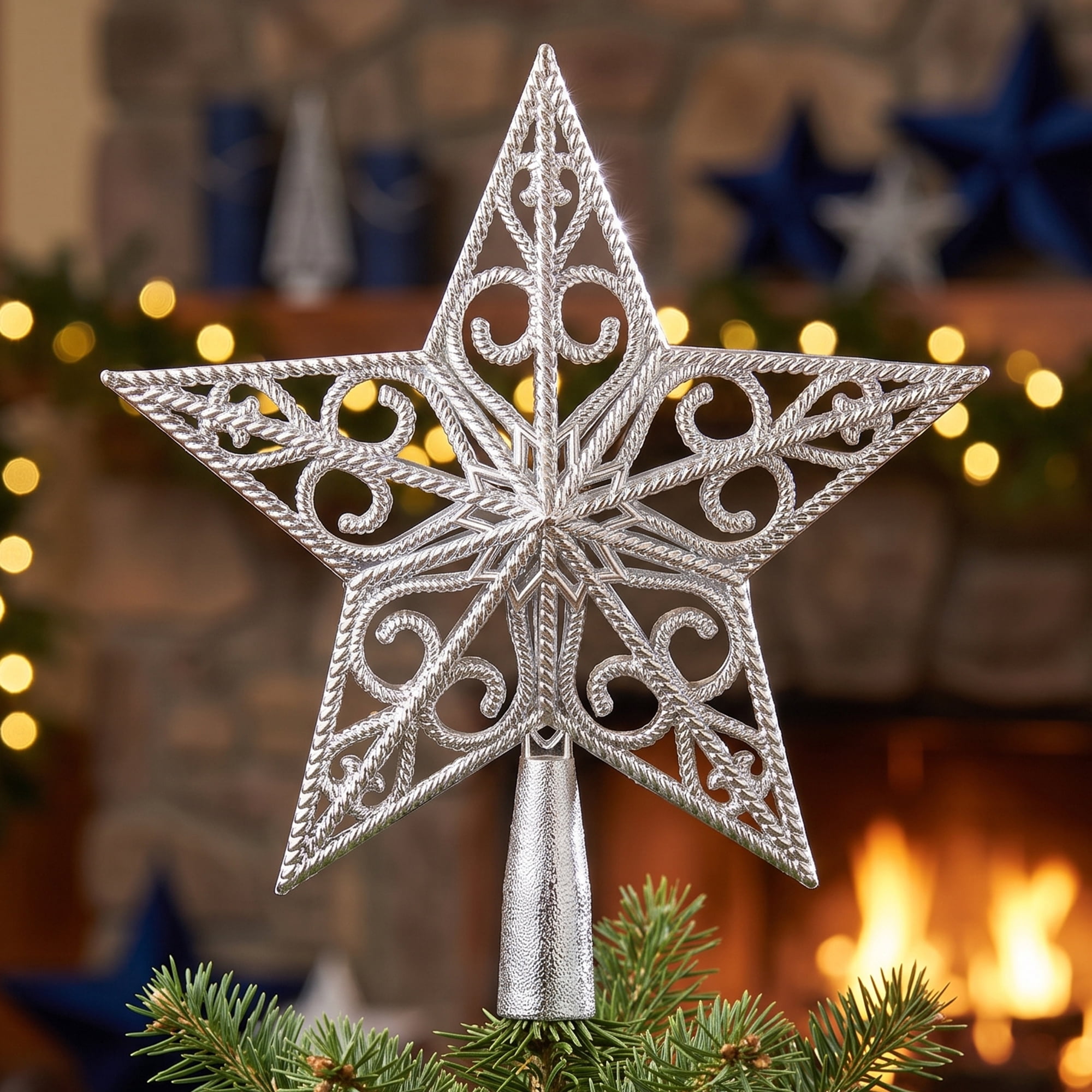 Unique Bargains Openwork Star Luxury Configurable Concealed Tree Crest Silver 7.9"