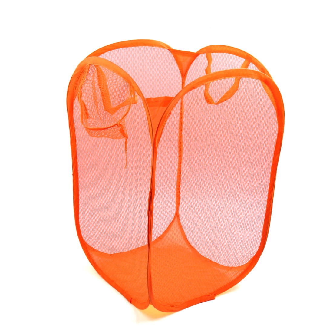 Unique Bargains Orange Mesh Bag Foldable Up Dirty Clothes Storage Laundry Basket Organizer