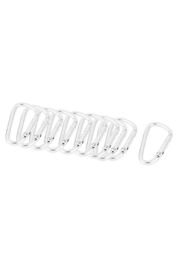 Outdoor Metal D Ring Shaped Snap Clip Keychain Carabiner Silver Tone 10pcs