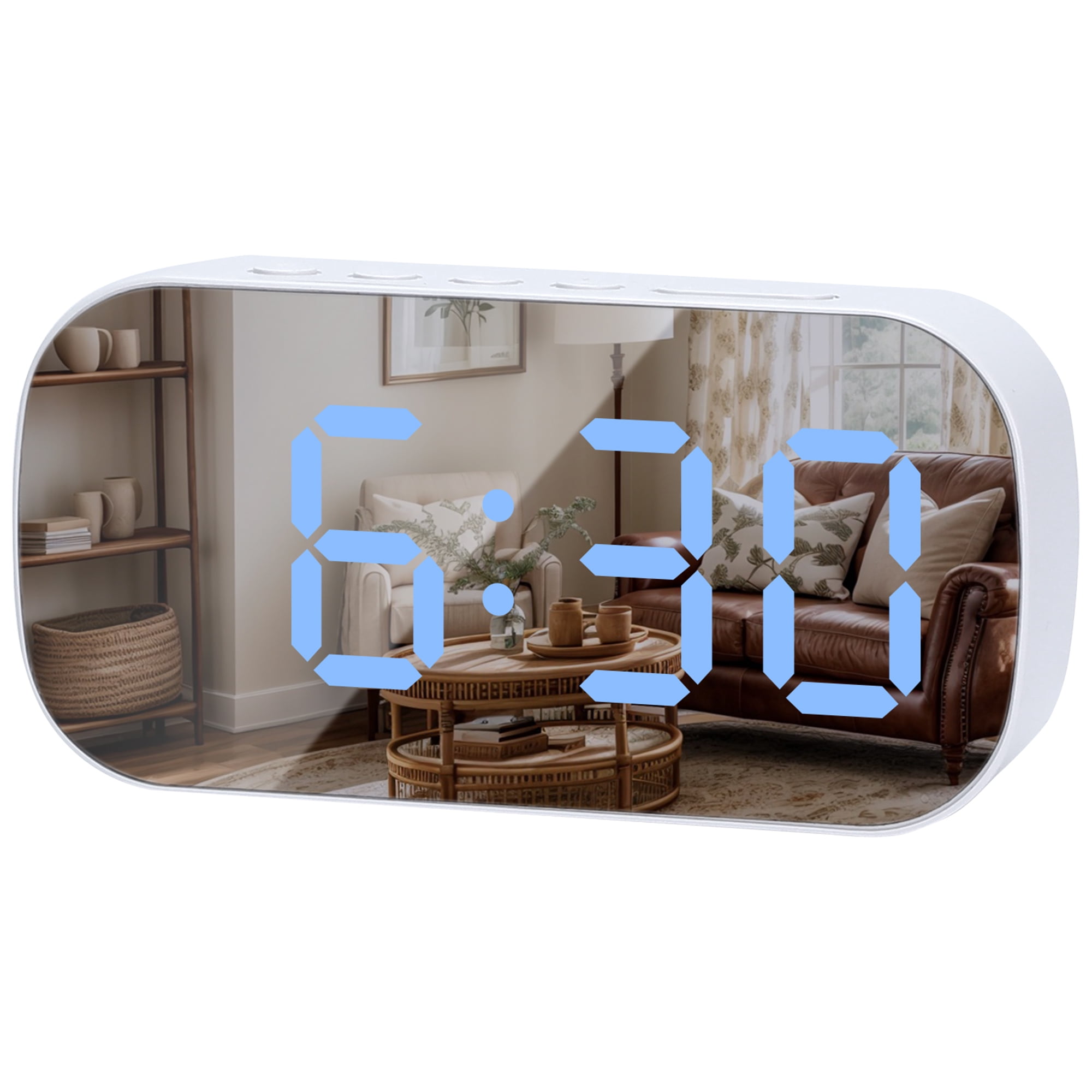 Unique Bargains Small Mirror Desk Clock with Big Numbers for Bedroom 5.1" x 1.4" x 2.6"