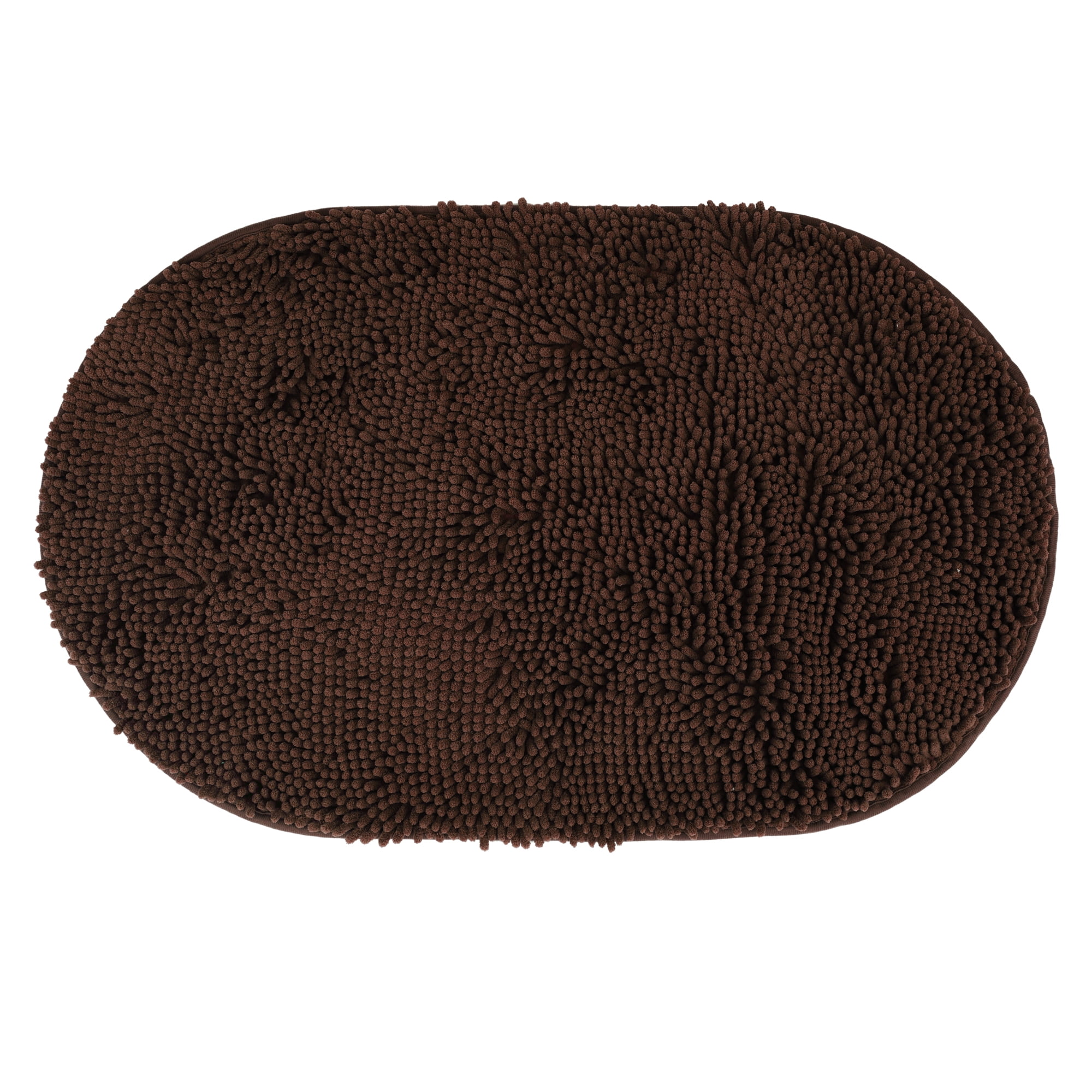 Unique Bargains Oval Plush Bath Mat Soft Non Slip Washable Rug Brown 16" x 24"