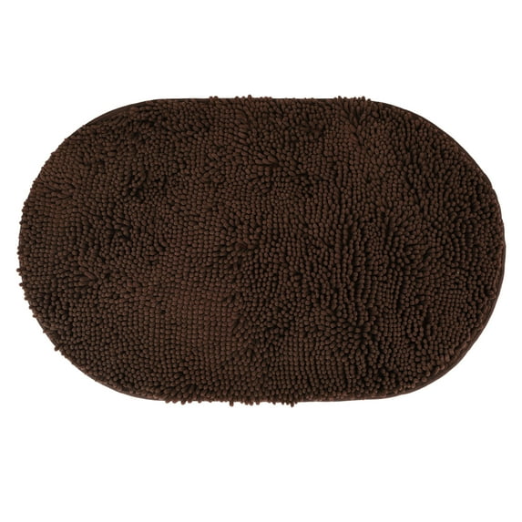Unique Bargains Oval Plush Bath Mat Soft Non Slip Washable Rug Brown 20" x 32"