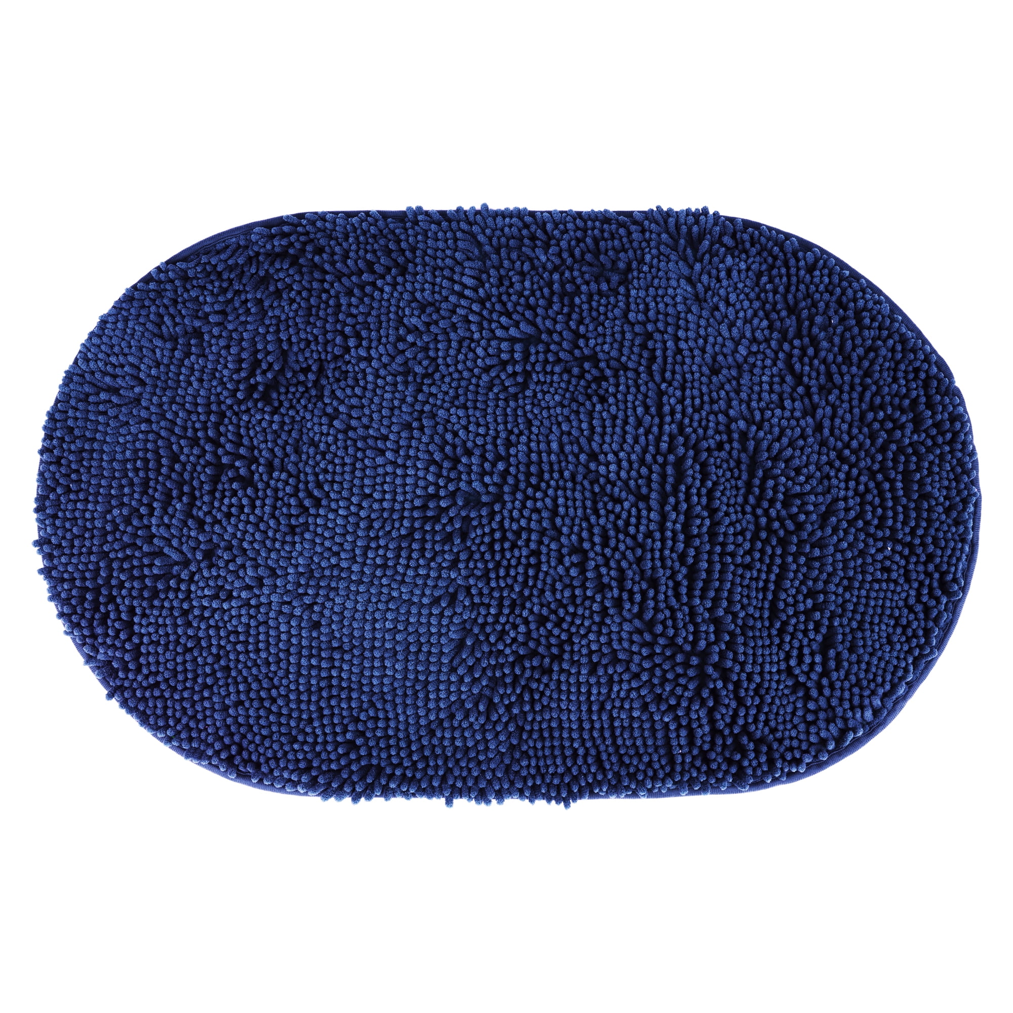 Unique Bargains Oval Plush Bath Mat Soft Non Slip Washable Rug Dark Blue 16" x 24"