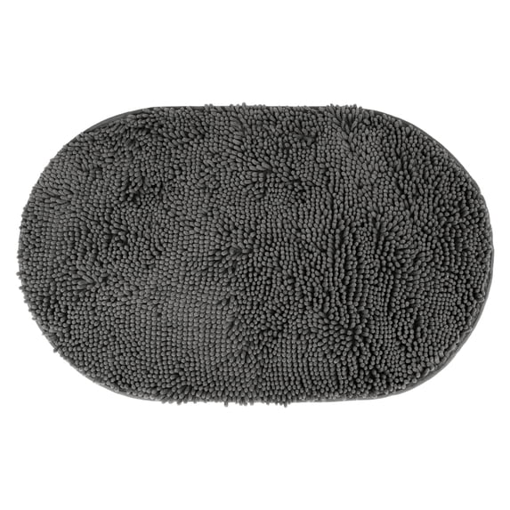 Unique Bargains Oval Plush Bath Mat Soft Non Slip Washable Rug Grey 16" x 24"