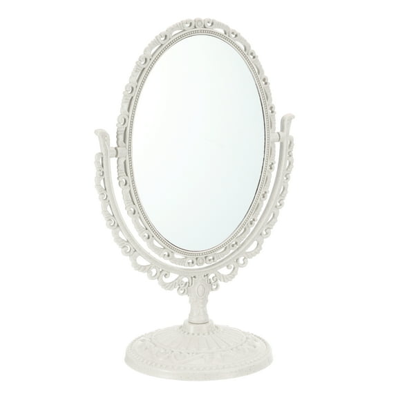 Unique Bargains Oval Shaped Makeup Mirror Double Sided Makeup Mirror 360° Rotating Makeup Desk Mirror for Women Beige