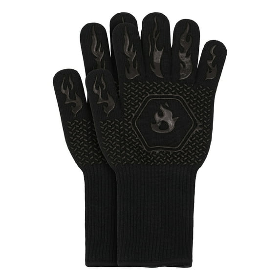 Unique Bargains Oven Mitts Heat-Resistant Cooking Gloves Black Fire 12.6x5inch