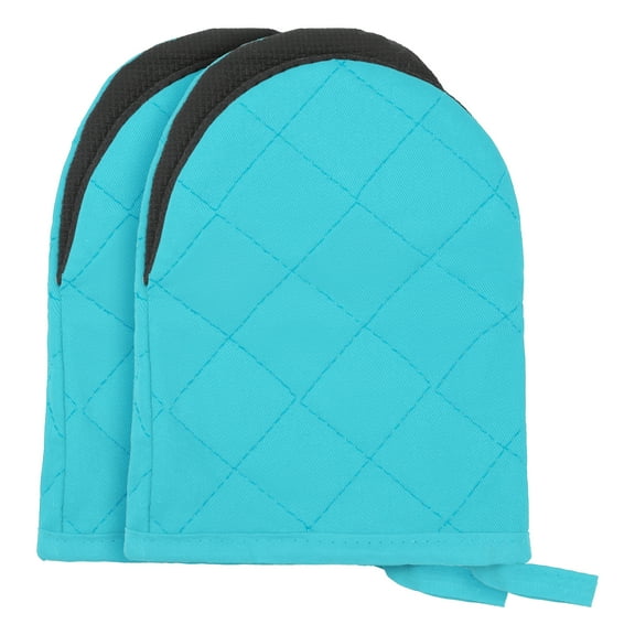 Unique Bargains Oven Mitts Heat Resistant Cooking Gloves Blue 7.9x5.7inch