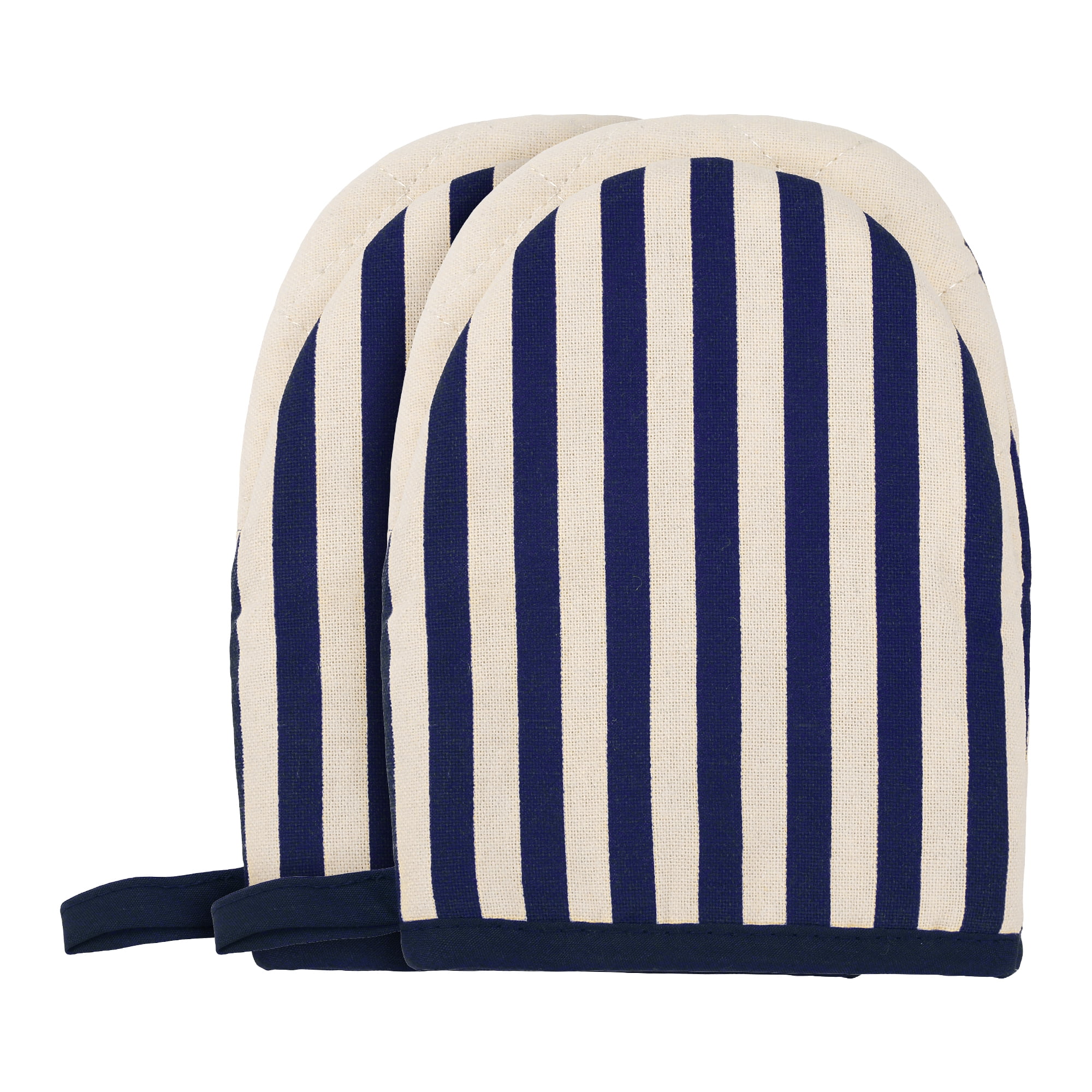Unique Bargains Oven Mitts Heat Resistant Cooking Gloves Blue Stripes 7.1x5.5inch