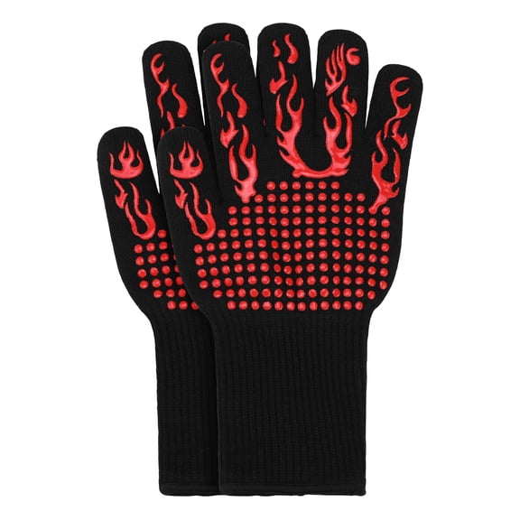 Unique Bargains Oven Mitts Heat-Resistant Cooking Gloves Red 12.6x5inch