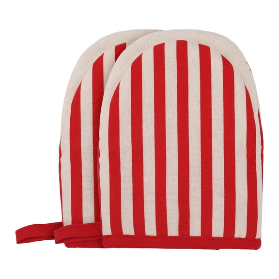 Unique Bargains Oven Mitts Heat Resistant Cooking Gloves Red Stripes 7.1x5.5inch