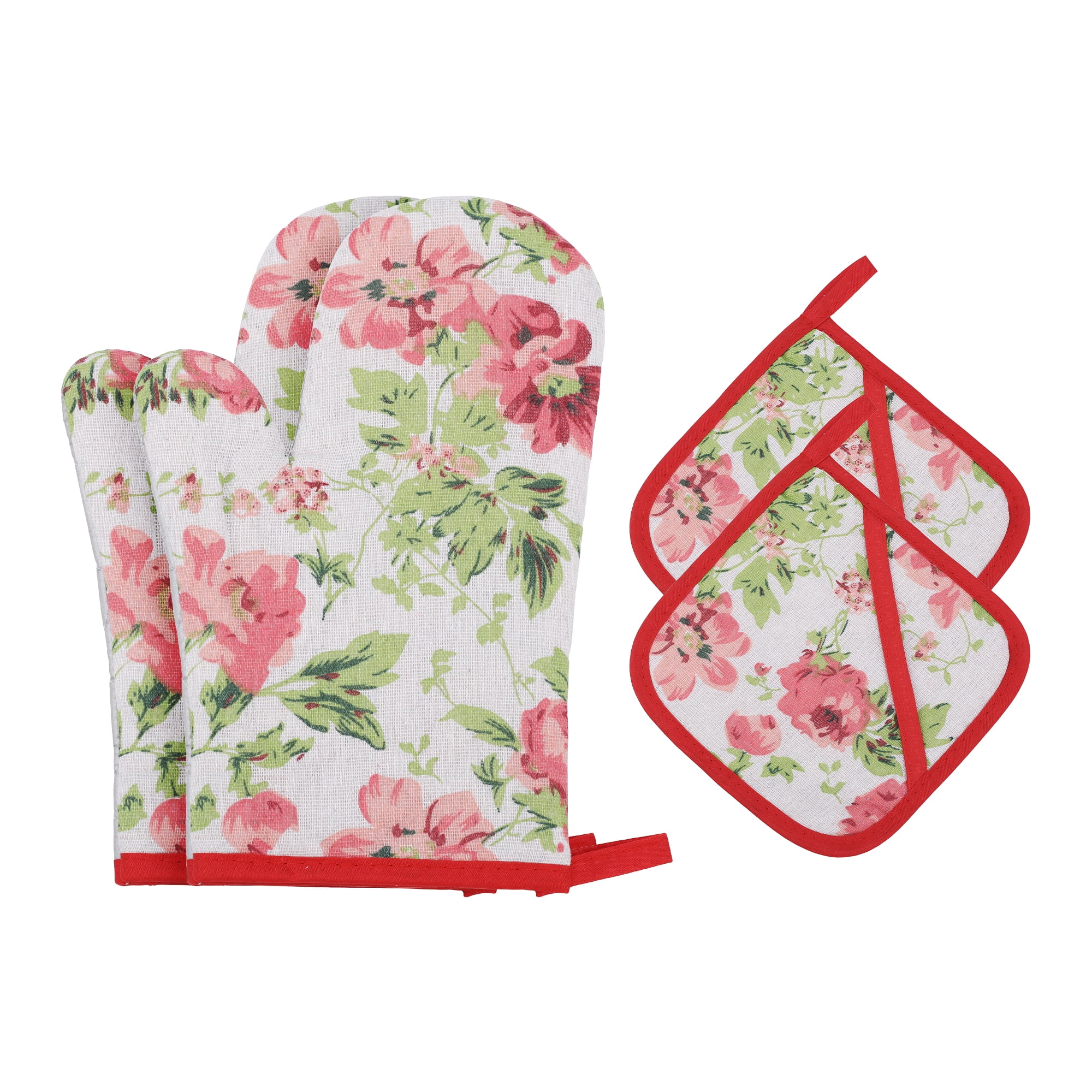Unique Bargains Oven Mitts Pot Holder Heat Resistant Kitchen Gloves Red 10x6.5inch