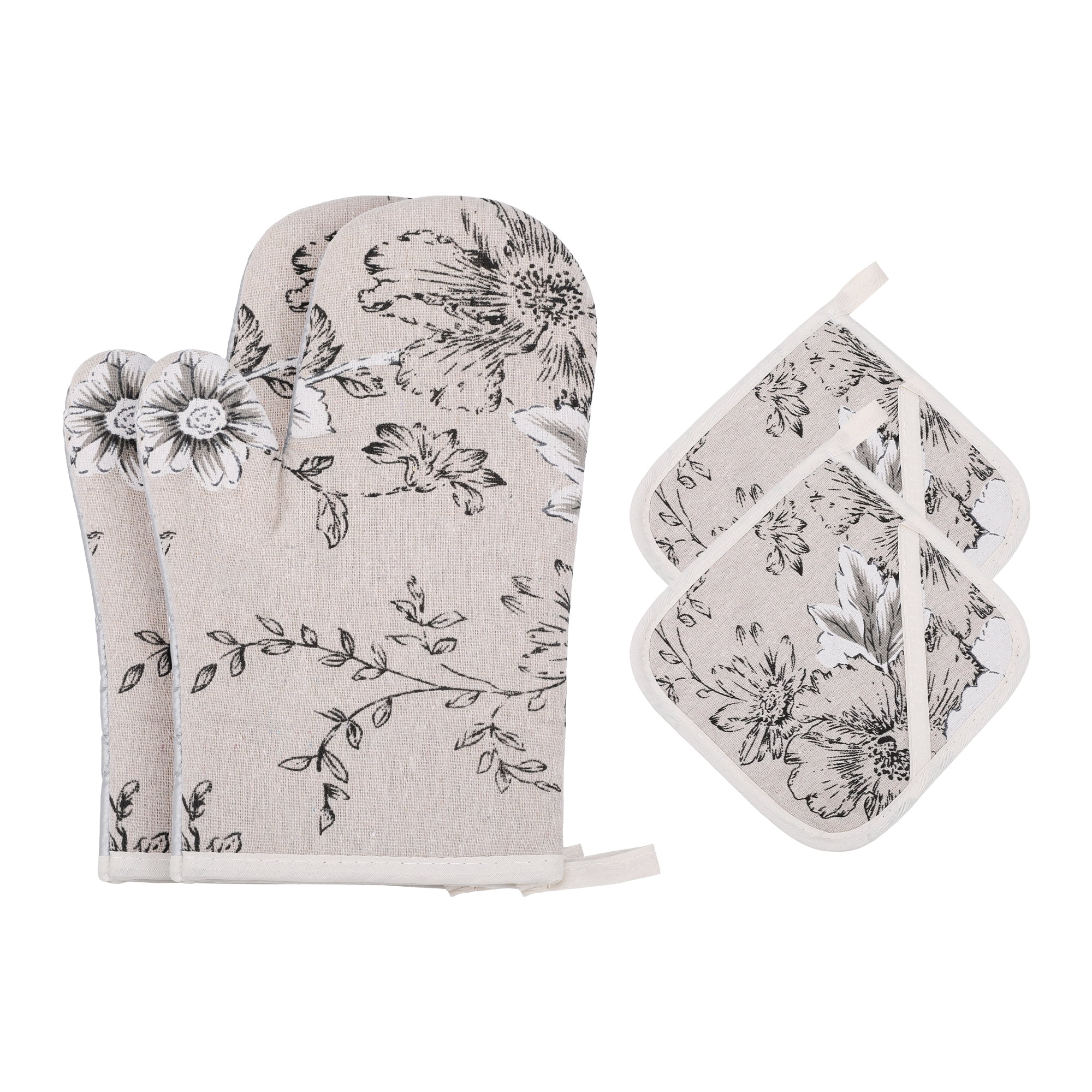 Unique Bargains Oven Mitts Pot Holder Heat Resistant Kitchen Gloves White 10x6.5inch