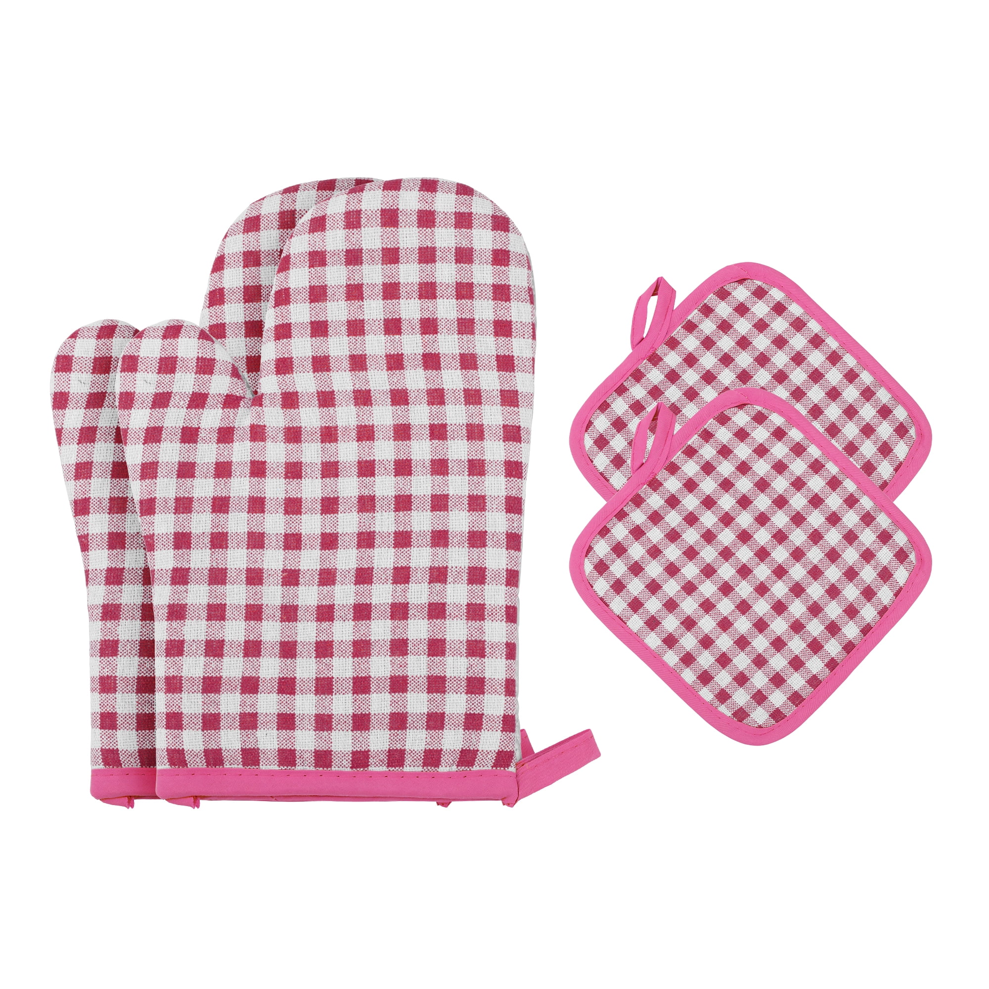 Unique Bargains Oven Mitts Pot Holders Heat Resistant Kitchen Gloves Peach 10.6x7.1nch