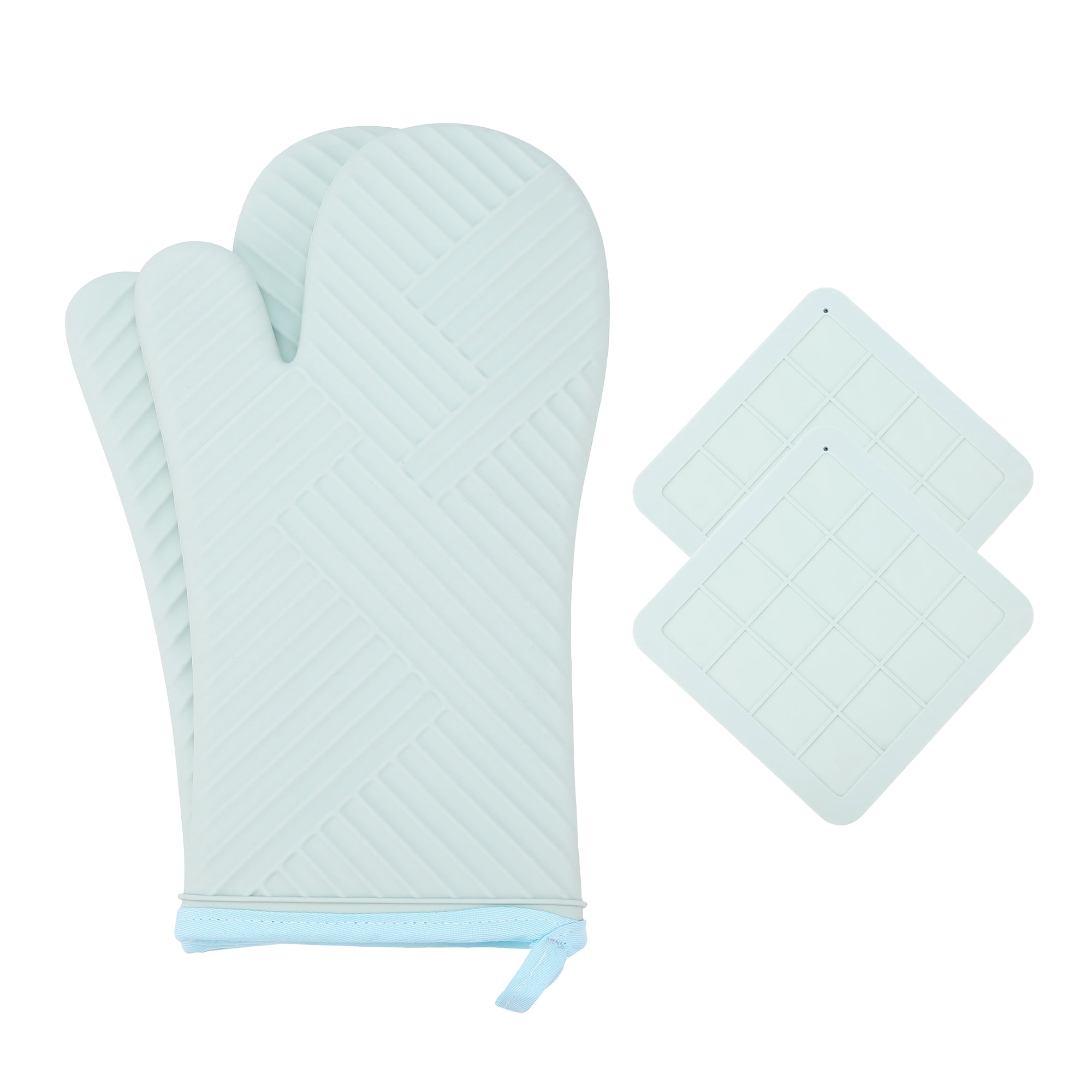 Unique Bargains Oven Mitts Pot Holders Heat Resistant Oven Gloves Turquoise 13x7.5inch