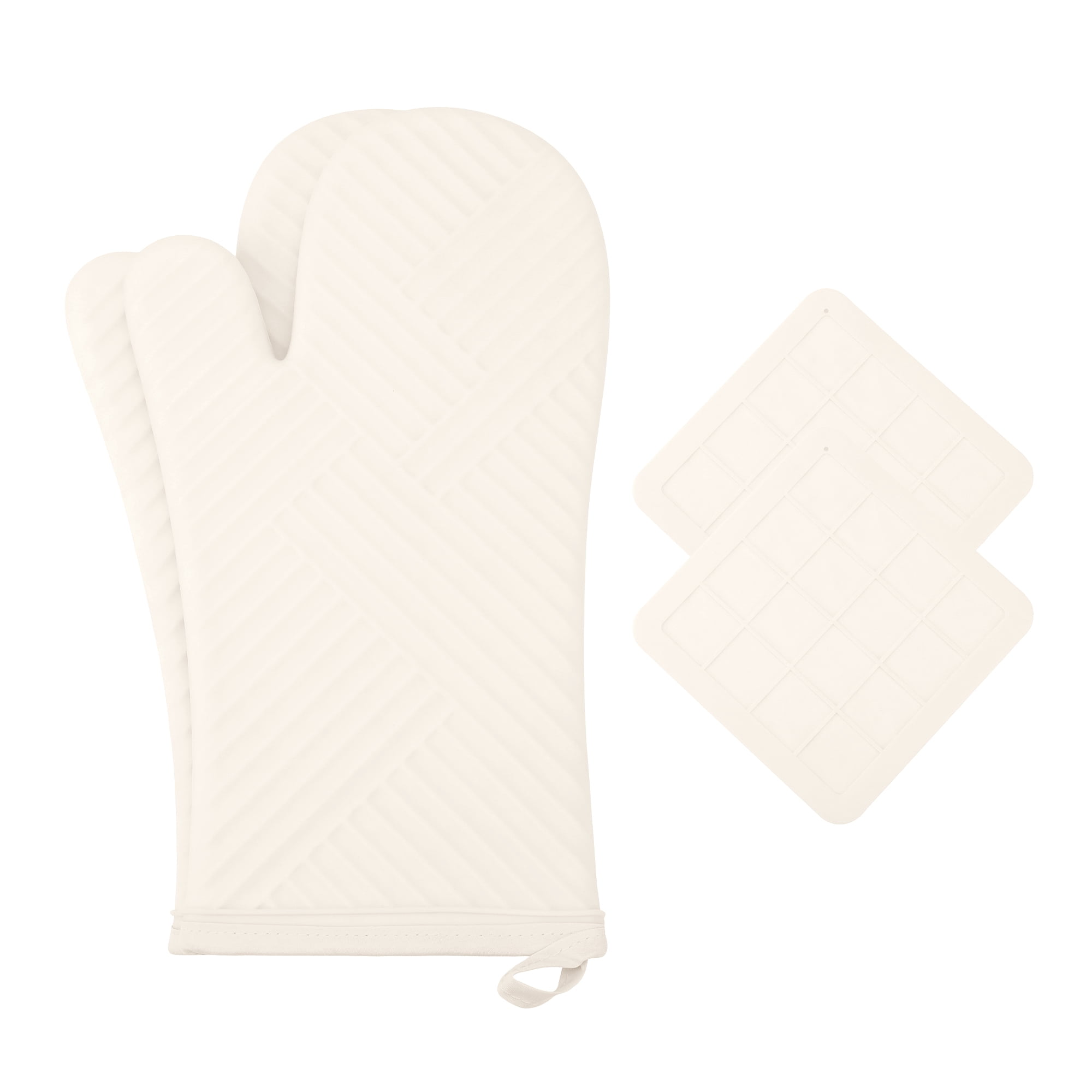 Unique Bargains Oven Mitts Pot Holders Heat Resistant Oven Gloves White 13x7.5inch