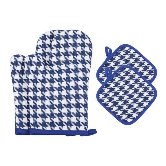 Unique Bargains Oven Mitts Pot Holders Sets Heat Resistant Oven Mitts Blue 10.6x7.1inch
